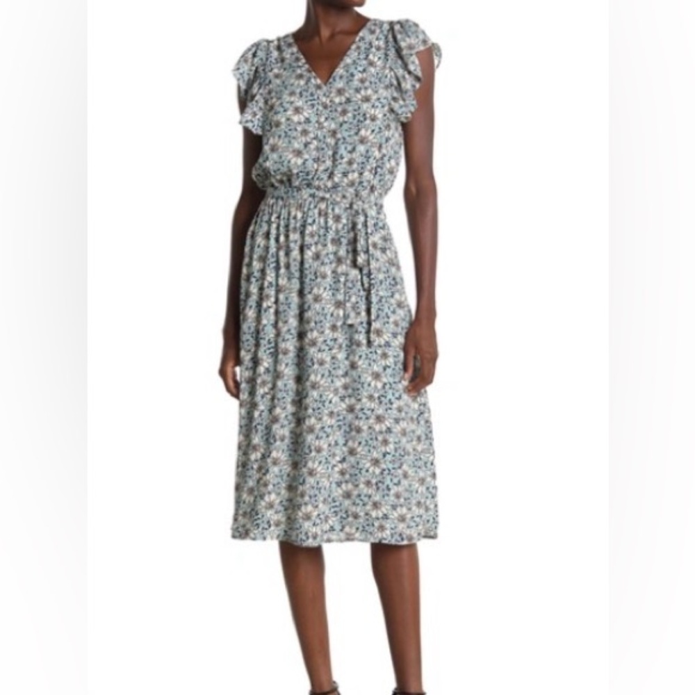 🥑5/$25 DR2 BY Daniel Rainn Flutter Sleeve Midi Dress In Blue floral XL